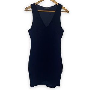 ASTR Blue Sleeveless V-Neck‎ Tulip Pique Knit Bodycon Mini Dress Medium